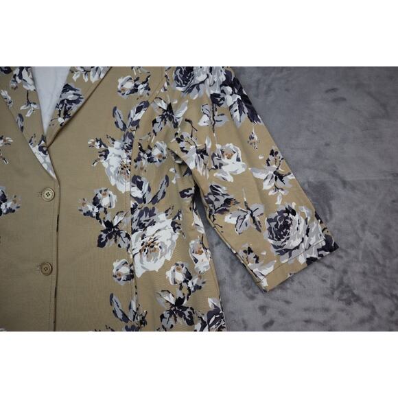 Isaac Mizrahi Blazer Women Large Beige Black Floral Print Casual 2 Button Jacket - Picture 11 of 16
